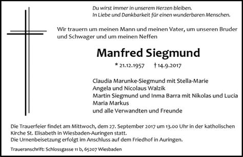 Traueranzeigen Von Manfred Siegmund Vrm Trauer De