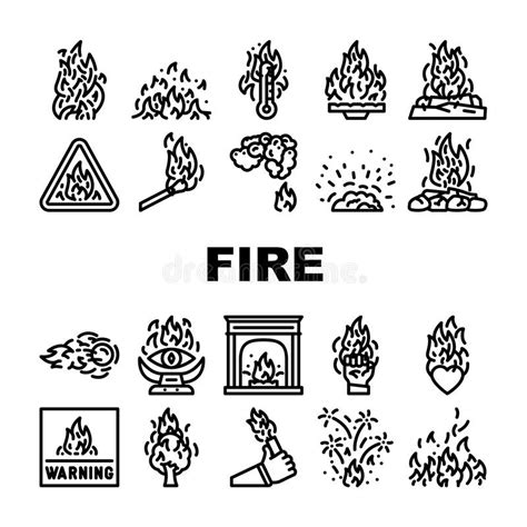 Flame Hot Fire Burn Bonfire Heat Icons Set Vector Stock Vector