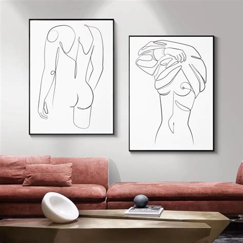 Abstract Woman And Man Body One Line Canvas Painting Nude Minimalist Art Posters And Prints Wall