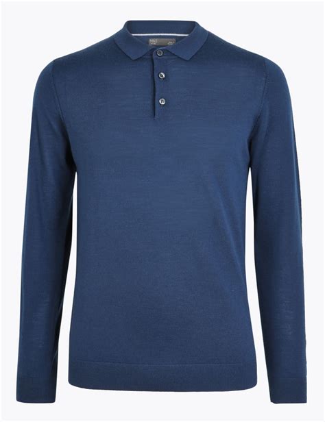 Pure Extra Fine Merino Wool Polo Shirt Mands Collection Mands Long