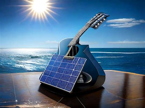 Premium AI Image | Photo a guitar sits on a solar panel with the ocean ...