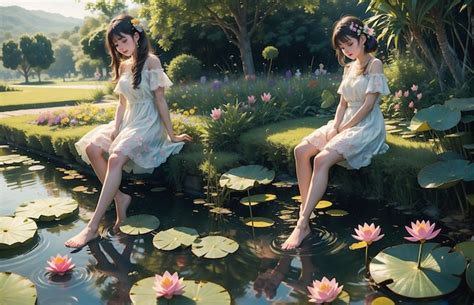 Premium Photo A Beautiful Brunette In A White Wet Dress Is Sitting In The Water A Beautiful Nymph