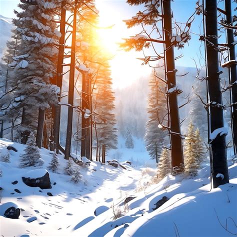 Premium AI Image | A Snowy Forest Scene With Animal Tracks In The Snow