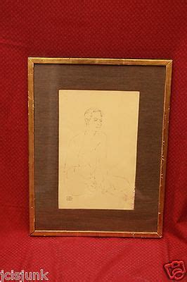 Vintage Framed Pencil Drawing Of Nude Man In Towel Gay Interest By Robert Moore