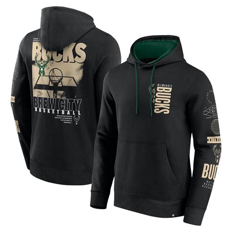 Mens Fanatics Black Milwaukee Bucks Game Time Crossover Pullover