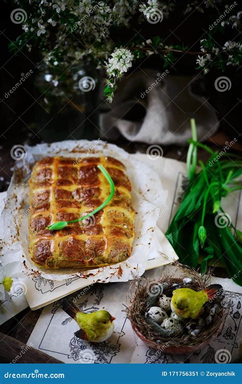 Savoury Cheddar And Wild Garlic Hot Cross Buns Traditional Easter Pastries Stock Image Image