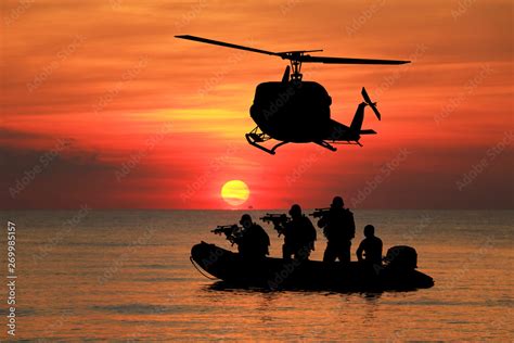 Navy Seal Silhouettes On Sunrise Stock Illustration Adobe Stock