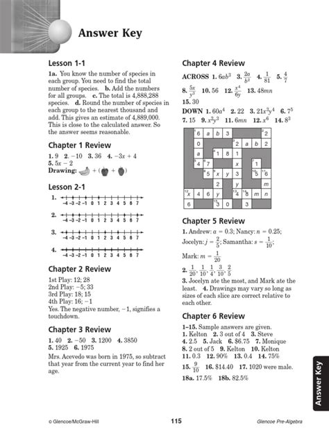 Glencoe Mcgraw Hill Pre Algebra Homework Practice Workbook Answer Key