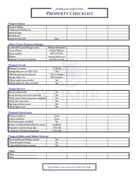 Printable Property Management Checklist