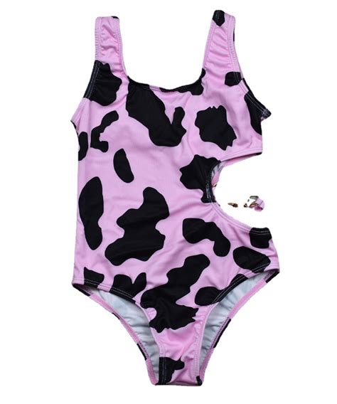 Fashion Pink Milk Cow Print One Piece Girl Bikini Swimwear Bikini Swimsuit Drop Shipping