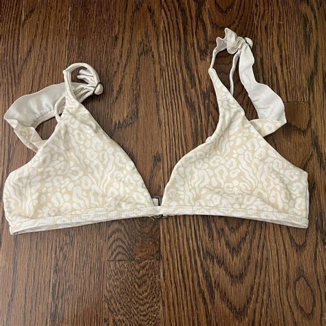 White And Cream Bikini Top With Ruffled Straps Depop