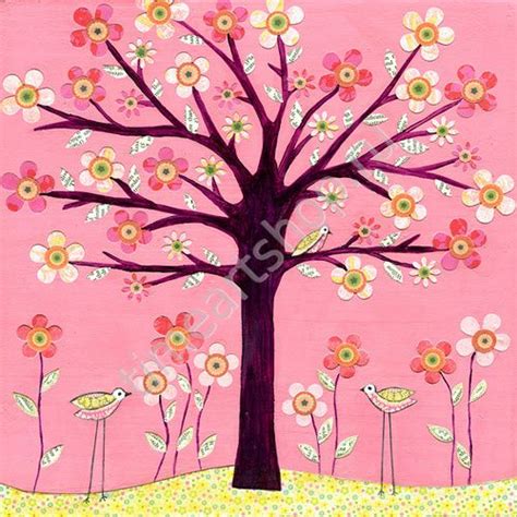 Дерево в розовых цветах,раскраска по № | Tree art, Tree collage, Art ...