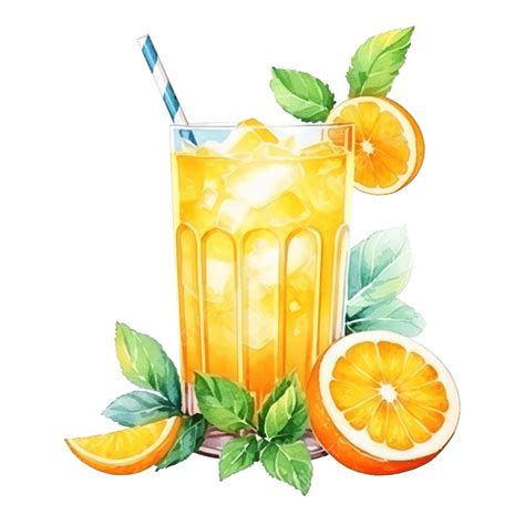 Orange Juice Summer Drink Composition Watercolor Orange Fruits Drink