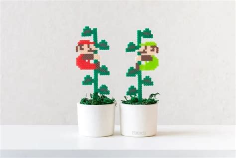 Pixel Plant In Handmade Pot Potted Plant Perler Super Mario Gamer Hama