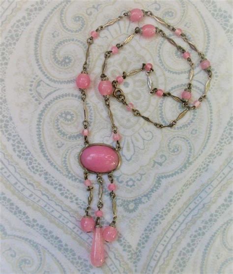 Vintage Art Deco Czech Glass Pink Beaded Necklace Etsy Vintage Art Deco Czech Glass Jewelry