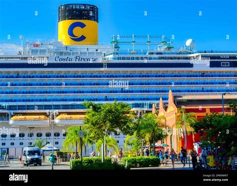 Rio de Janeiro, Brazil - April 4, 2023: Cruise terminal. The Costa Firenze cruise ship is moored ...