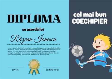 Diploma Pentru Cel Mai Bun Copil La Fotbal