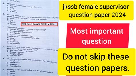 Jkssb Female Supervisor Question Paper 23 June 2024 Jkssb