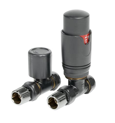 The Heating Co Thermostatic Straight Radiator Valves With Lockshield Anthracite Grey At