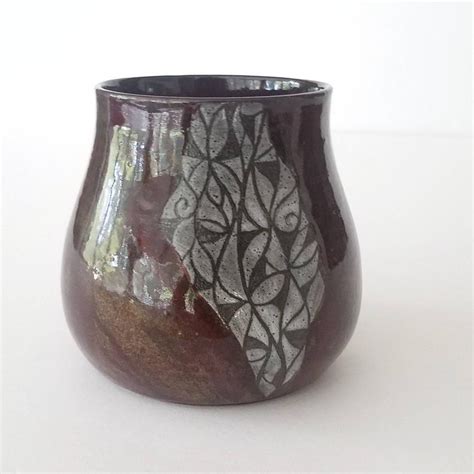 Sgraffito Stoneware Mug Abstract Design In Shades Of Wine Etsy