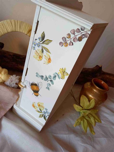 Bee Paradise Vintage Wooden Wardrobe Jewellery Box With Stained Glass