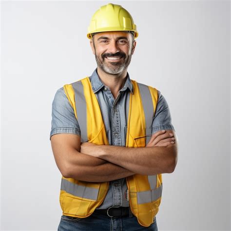 Retrato De Un Ingeniero Confiado Sonriendo Con Fondo Blanco Foto Premium