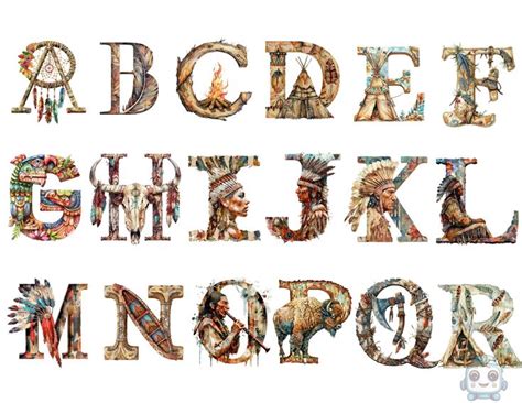 Watercolor Native American Indian Alphabet Clipart Png Individual