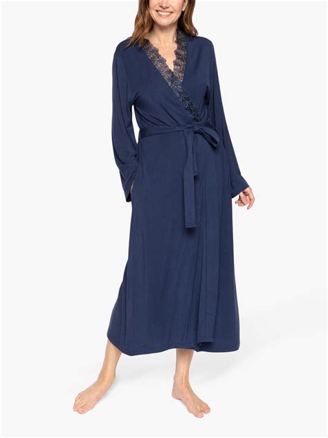 Nora Rose by Cyberjammies Jenna Long Lace Trim Robe, Navy at John Lewis