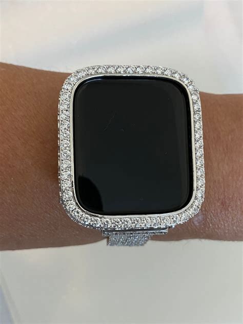 Apple Watch Cover Womens Lab Diamond Bezel Silver Apple Watch Case Protective Bumper 40mm 44mm ...