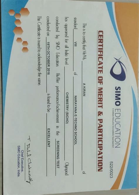 kiran kumar on LinkedIn: merit certificate in simo education in sicho