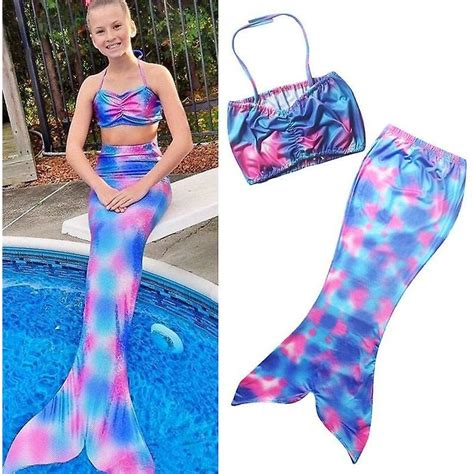 Conjunto De Bikini Con Cola De Sirena Para Ni A Ropa De Playa Traje De Ba O Azul Rosa