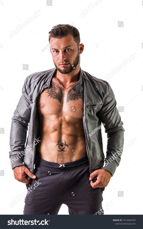 Muscular Man Leather Jacket On Naked Stock Photo 1012660339 Shutterstock