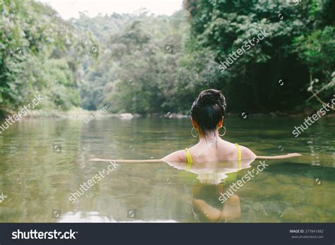 Bikini Girl Sitting Jungle Lagoon Relaxing Stock Photo Shutterstock
