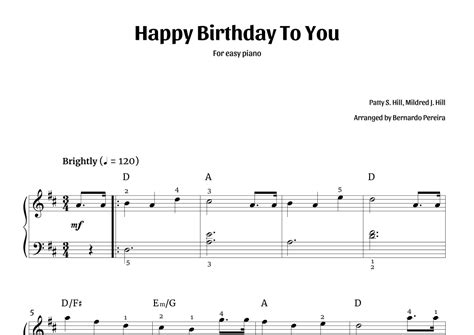 Happy Birthday To You Easy Piano D Major Arr Bernardo Pereira By