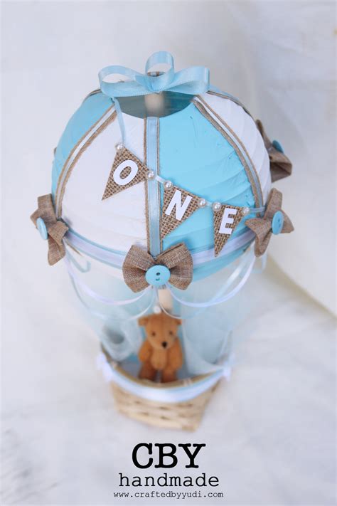 Teddy Bear Hot Air Balloon Centerpiece Light Blue And White Up Up And Away Baby Shower Baby