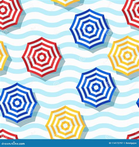 Vector Seamless Geometric Pattern Flat D Style Beach Umbrella And