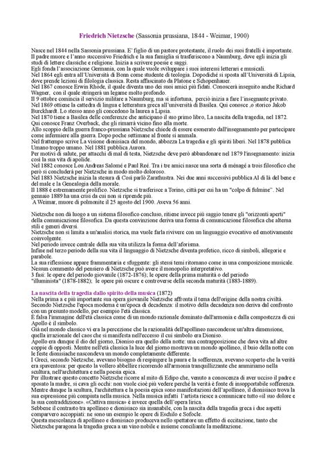 La vita e le opere di Friedrich Nietzsche | Dispense di Filosofia | Docsity