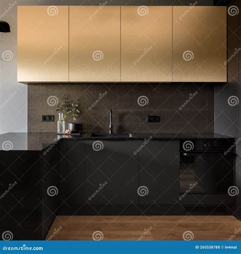 Elegant Black And Gold Kitchen Stock Photo Image Of Countertop House