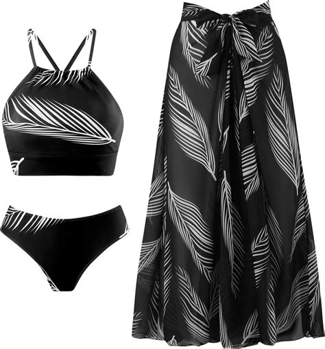 Coco Chic Piece Women S Retro High Waisted Bikini Set With Cover Up Beach Wrap Skirt Walmart