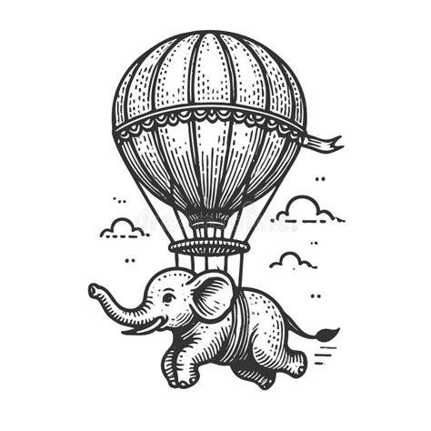 Flying Elephant With Hot Air Balloon Raster Stock Illustration Illustration Of Magical