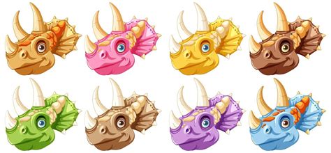 Colección De Coloridas Cabezas De Dinosaurios Vector Gratis