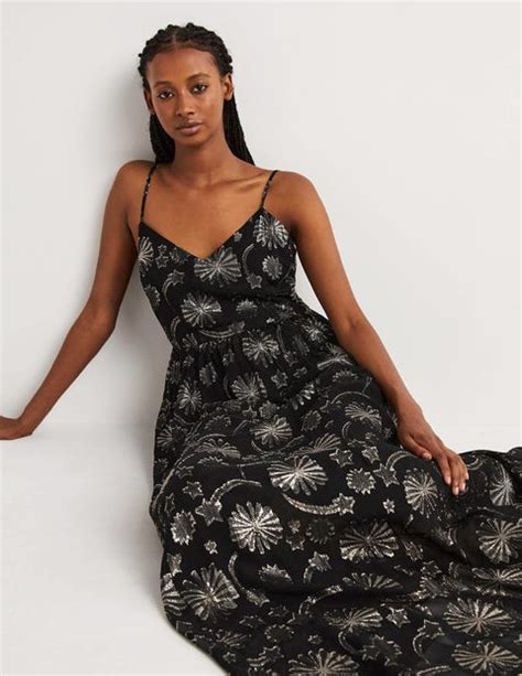 Metallic Party Slip Maxi Dress Firework Jacquard Boden Uk