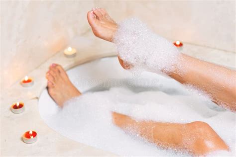 Woman Legs In Bath Foam Relaxation In Spa Stock Image Image Of