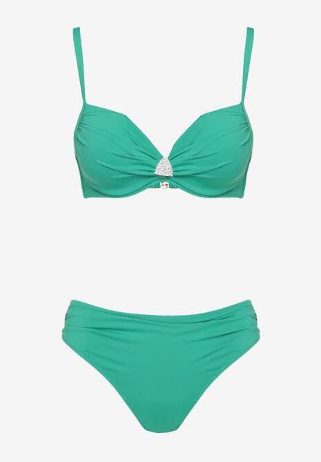 Zielone Bikini Majtki Figi Biustonosz z Trójkątną Aplikacją Natizeria Renee
