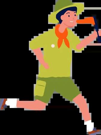 Best Male scout holding flag Illustration download in PNG & Vector format