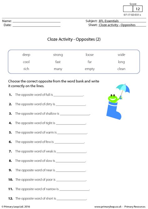 105 Free Opposites Worksheets