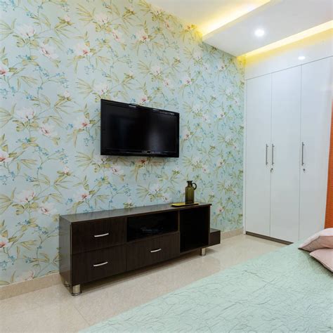 Green And Blue Bedroom Wallpaper Design | Livspace