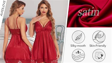 Avidlove Women Lace Nightgown Satin Chemise Sexy Lingerie Dress V Neck Sleepwear Slips Nightie