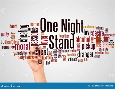 One Night Stand Word Cloud and Hand with Marker Concept Stock Photo