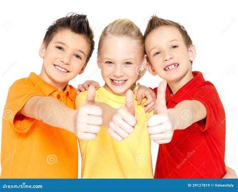 Happy Children With Thumbs Up Gesture Stock Image Image Of Front